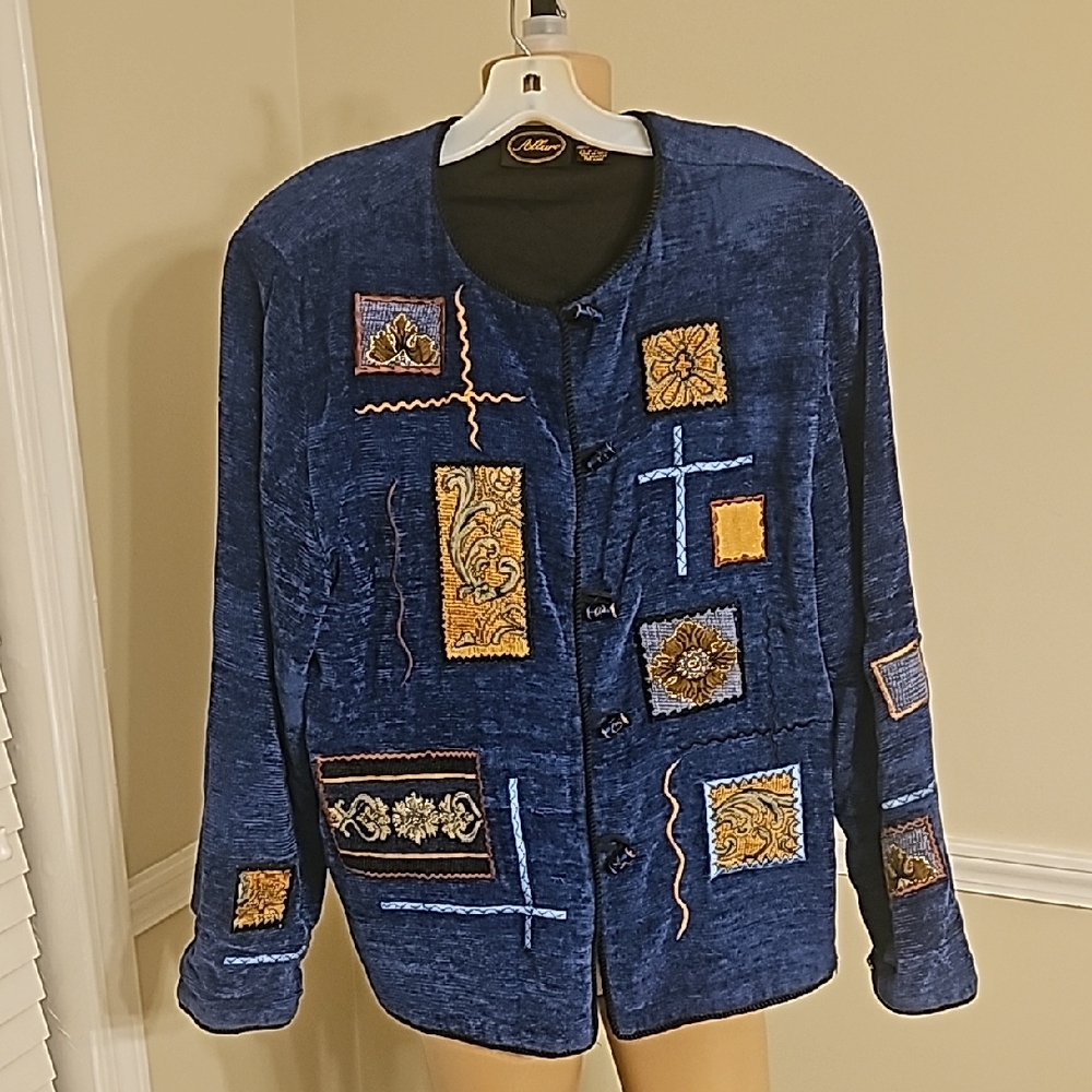 Allure Blue Patchwork Cardigan Jacket - image 1